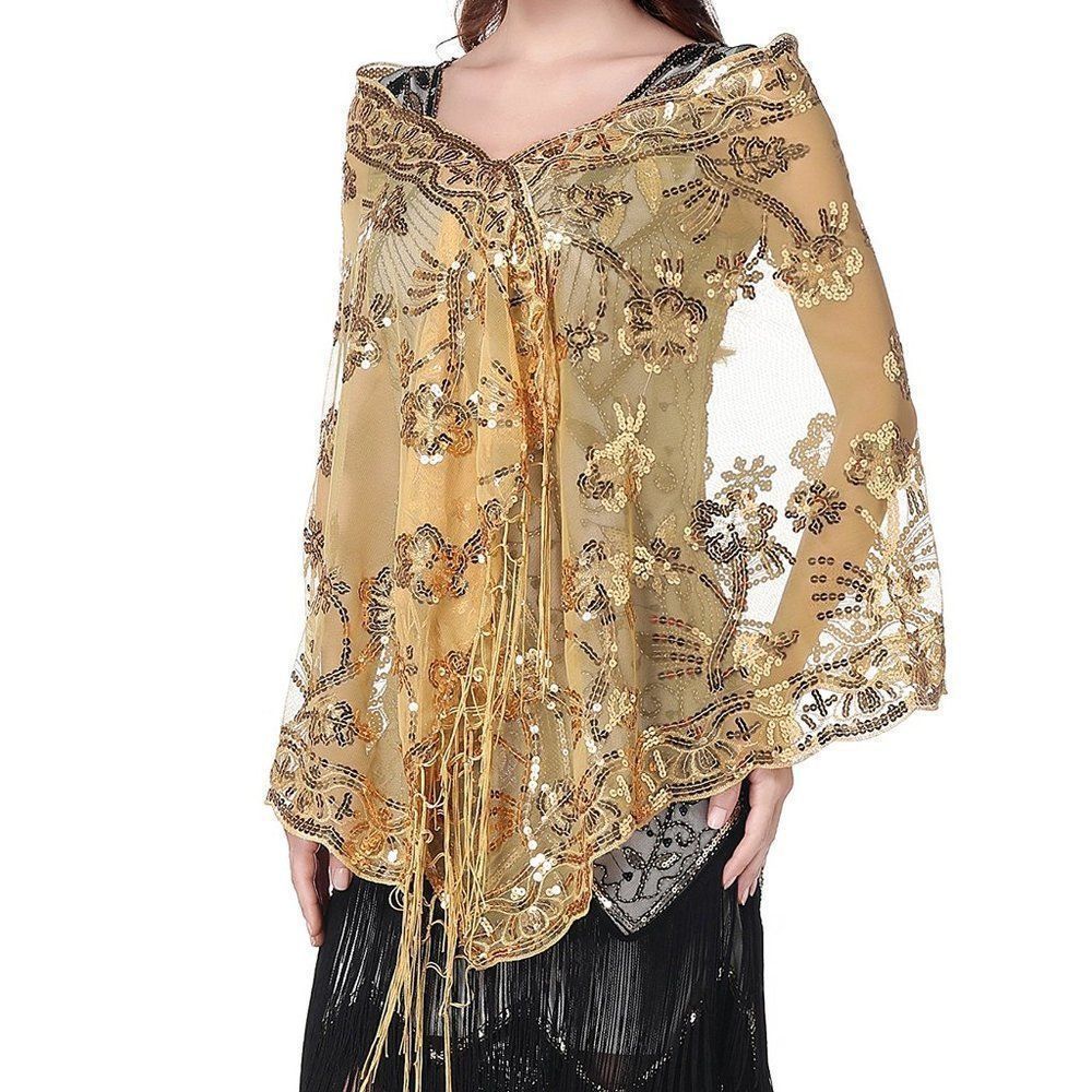 WOMEN'S Jlux Shawl Wraps Sequin Gold